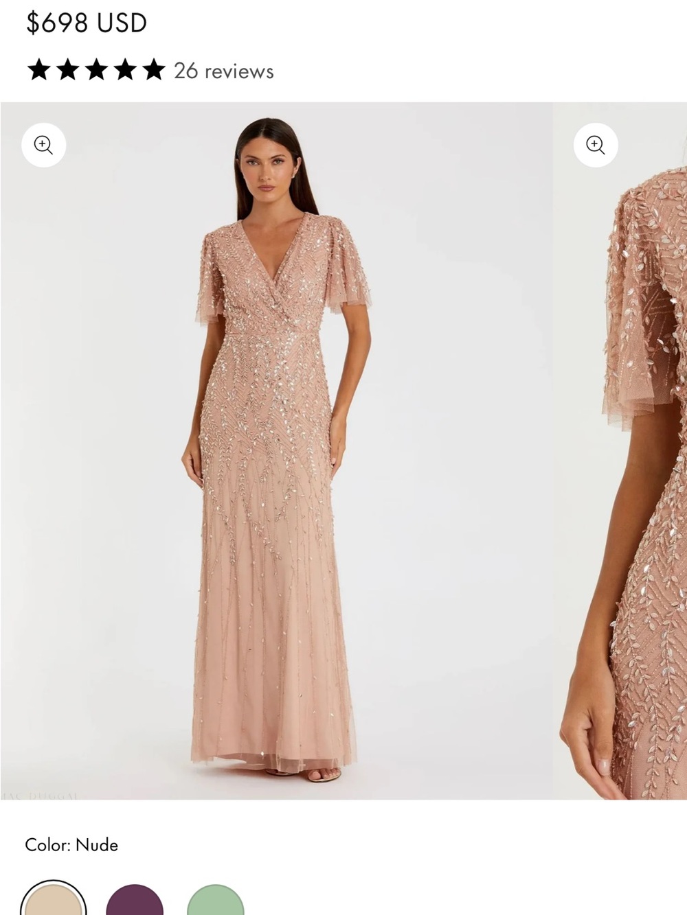 Mac Duggal Nude Embellished V-Neck Maxi Dress